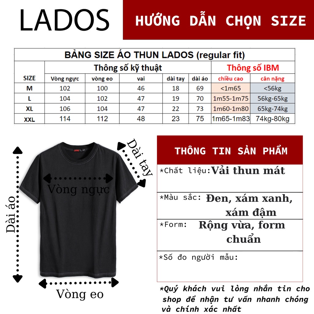 [Mã BMTTC60K giảm đến 60K đơn 50K] Áo thun unisex trơn cổ tròn LADOS - 9072 phong cách Hàn, chất thun mát mẻ, dễ phối đồ