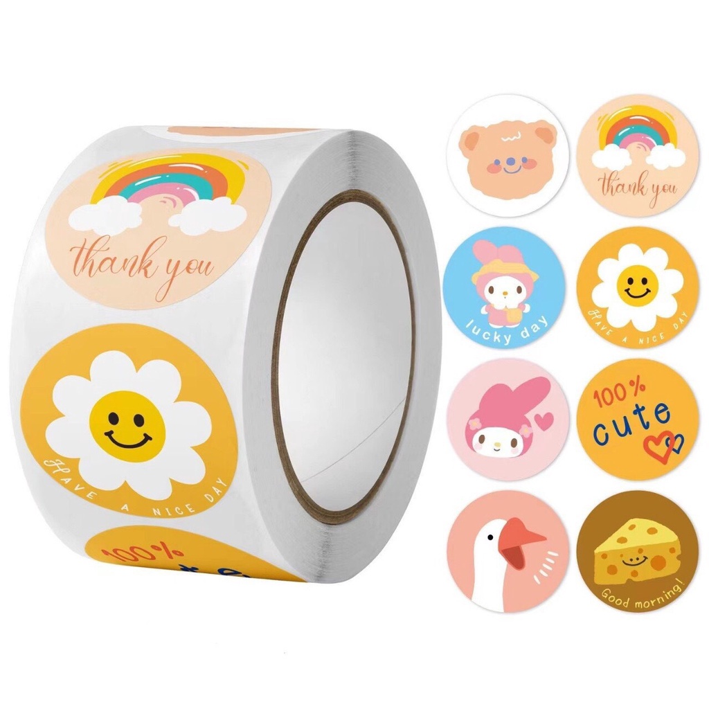 Cuộn tem THANK YOU 500 miếng chibi nhiều hình cute - shopliam