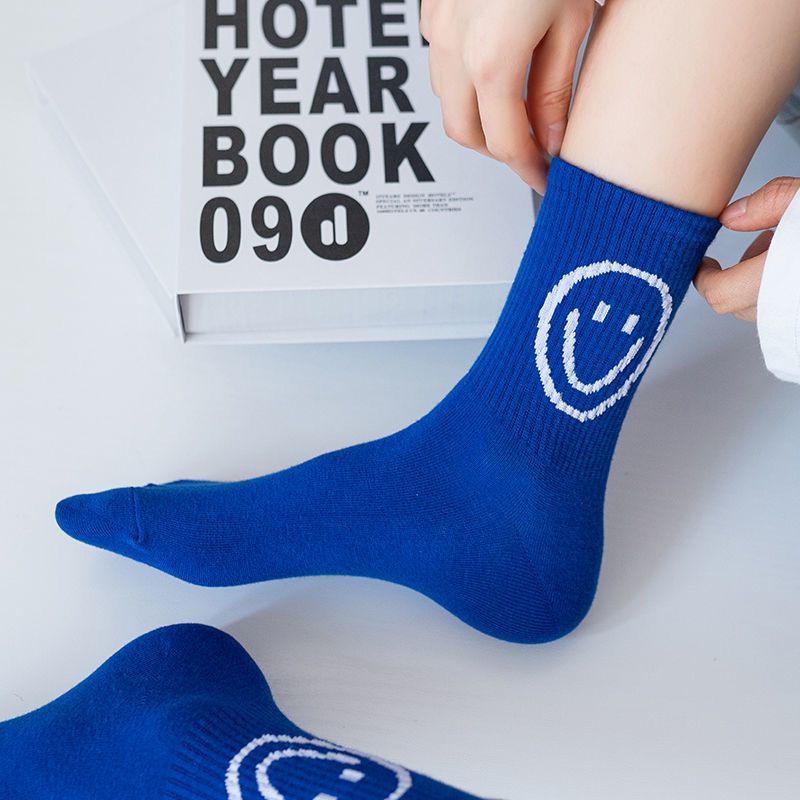 Tất cổ cao Vớ cotton cổ cao màu xanh dương phong cách Hàn Quốc thời trang cho nam và nữ