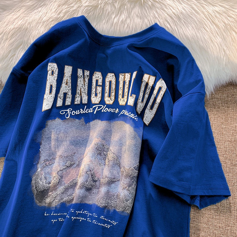 American retro 100% cotton short-sleeved T-shirt y2k sweet and spicy retro top summer trend loose lazy T-shirt YtIa