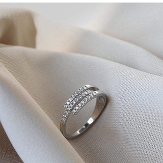 Nhẫn bạc nhẫn nữ ba hàng đá basic tự điều chỉnh size Van Jewelry V10044
