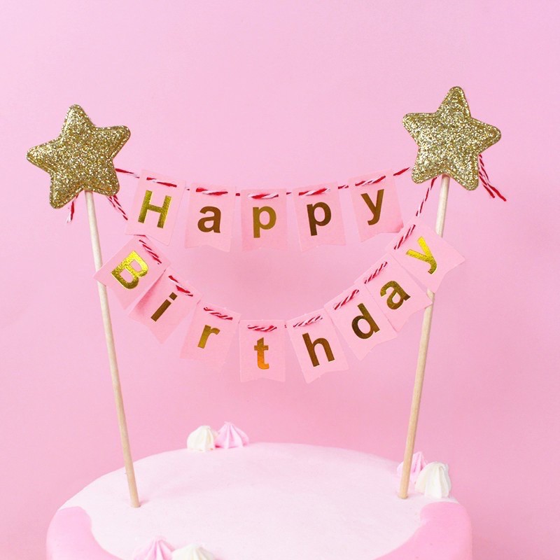 Chúc Mừng Sinh Nhật Mini banner buntings Bánh topper