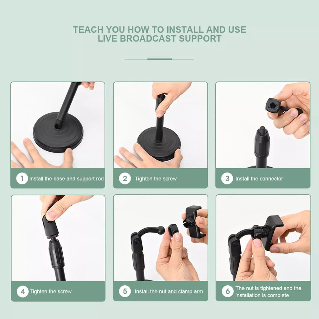 Giá đỡ điện thoại Microphone Stands, kẹp điện thoại xoay 360 độ, đế tròn để bàn tiện ích