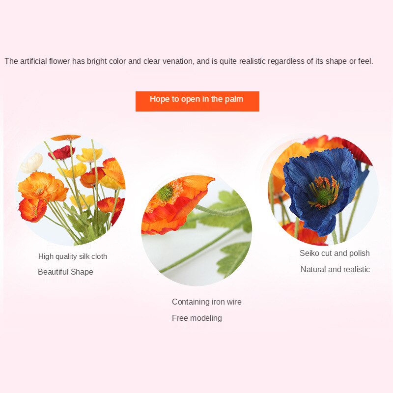 Bó hoa anh túc nhân tạo 4 nhánh trang trí nhà cửa / sân vườn / bữa tiệc / đám cưới
