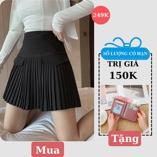 Chân Váy Lưng Cao Xếp Ly Nhỏ Màu Đen Cao Cấp Loại 1 Freeship,Chân Váy Ngắn Xếp Ly Cao Cấp Quần Trong Dày Dặn Siêu Xinh