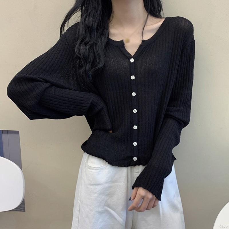 Áo cardigan dệt kim tay dài cổ chữ V màu trơn phong cách Hàn Quốc trẻ trung cho nữ | WebRaoVat - webraovat.net.vn
