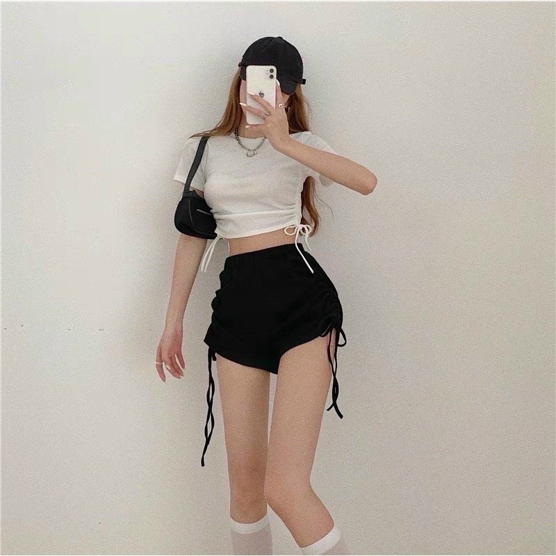 Quần đùi rút dây lưng cao chất thun dày đẹp tôn dáng