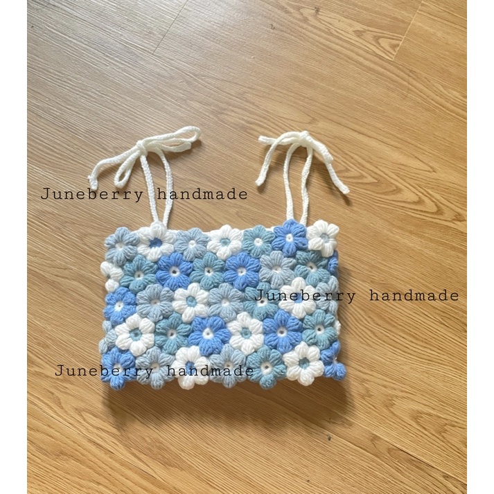 ÁO CROPTOP LEN MÓC HOA NỔI HANDMADE HOT TREND ĐI BIỂN/ẢNH va ViDEo THẬT CHÍNH CHỦ