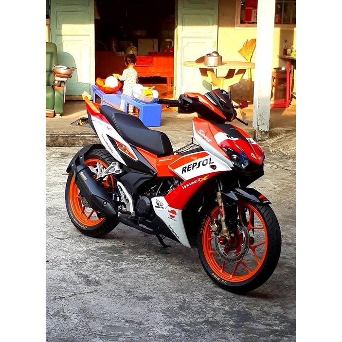 Tem trùm xe Winner X cam trắng repsol - Độ dán team trùm decal xe máy Winner X cam trắng repsol - Team trùm decal xe máy