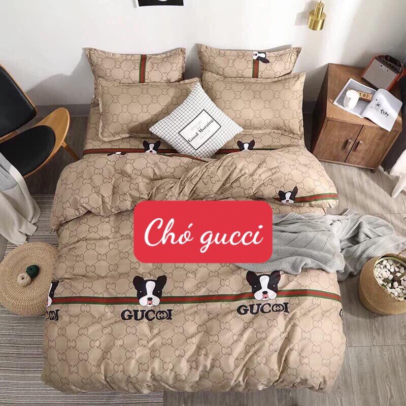 Sale Bộ ga gối poly họa tiết VƯƠNG MIỆN VÀNG 1m6,1M8