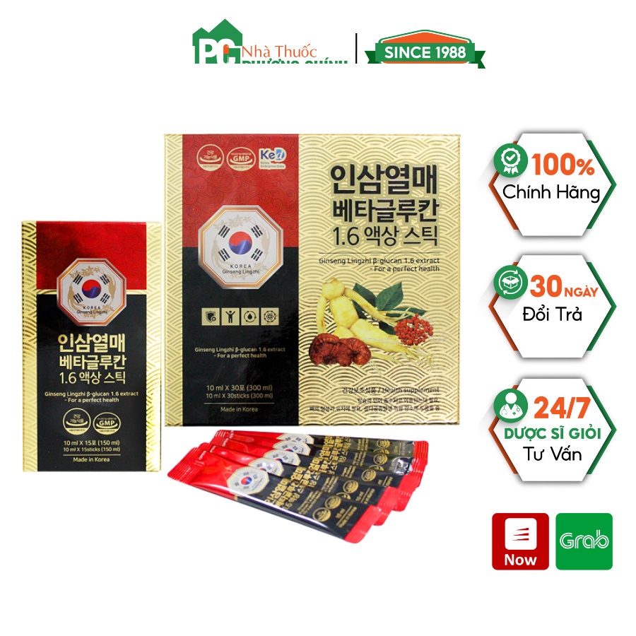 Nhân sâm Linh chi Beta Glucan 1.6 Extract Giúp Tăng Cường Sức Đề Kháng, Phục Hồi Sức Khoẻ (Hộp 30 gói)