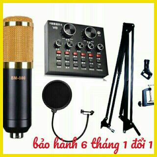 Combo livetream bm800. v8 .màng lọc âm. chân kẹp micro