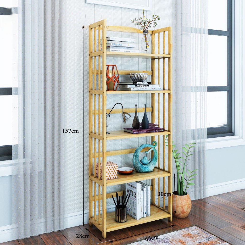 MIỄN PHÍ SHIP🆓Kệ Sách 5 Tầng TIỆM Kệ Gỗ Tự Nhiên Decor Lắp Ráp Đơn Giản Dễ Dàng Bookshelf 5F Natural