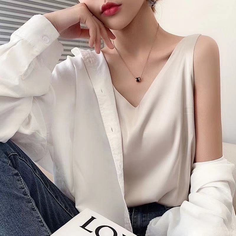 Áo MMIOT lụa satin cổ chữ V thời trang cho nữ plus size