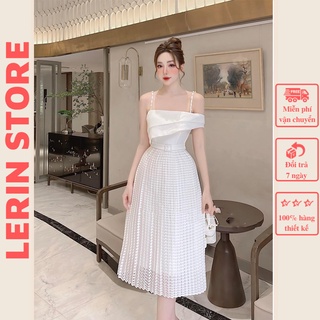 Đầm Hai Dây Đính Ngọc Dáng Dài Màu Trắng Váy Đi Tiệc Sang Chảnh _ LERIN V194