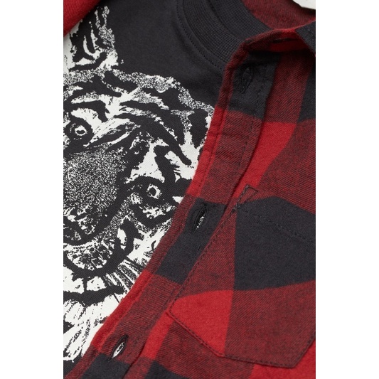 Set 2 Áo Bé Trai Sơ Mi Kèm Áo Thun Hô Đỏ/Đen HaM