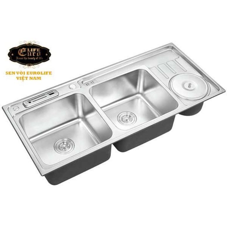 Bộ 1 chậu rửa chén Eurolife EL-C3 (Trắng bạc) + 1 bình xịt nước rửa chén + 1 rổ Inox