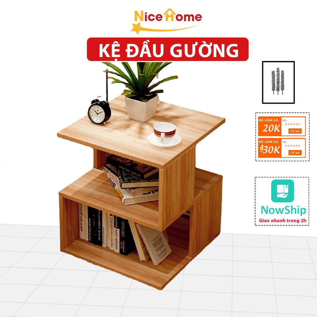 Kệ đầu giường chữ Z phong cách độc đáo, tủ gỗ đầu giường trang trí phòng ngủ màu gỗ tự nhiên