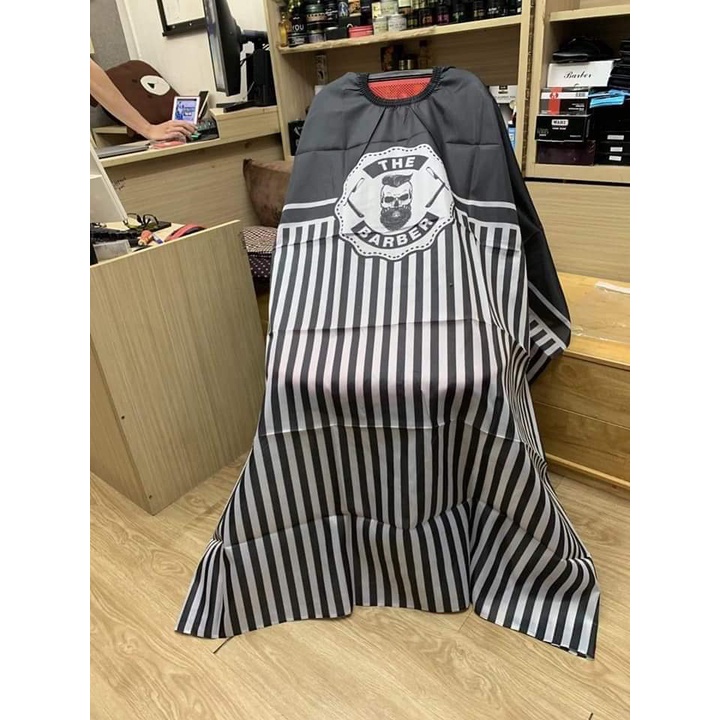 Áo choàng cắt tóc sọc trắng đen barber