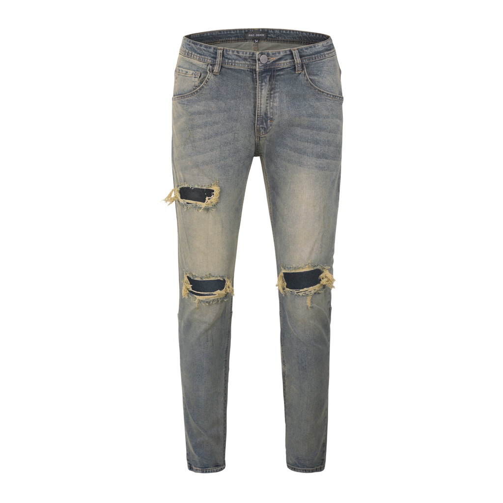 Quần Skinny Jeans Nam FNOS Streetwear Màu Xanh Rách Gối NZ10 - Local Brand Chính Hãng