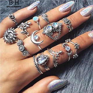 Bộ 14 nhẫn thép không gỉ phong cách vintage thời trang cho nữ