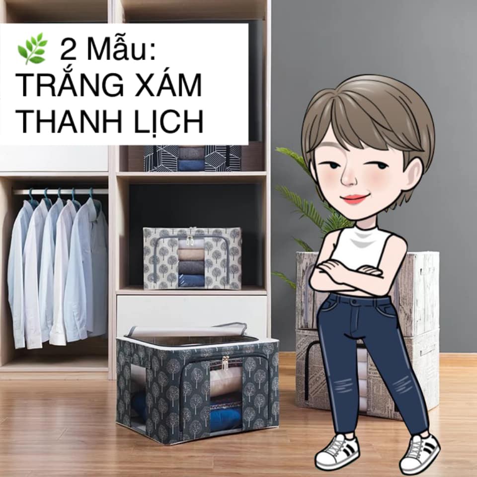Thùng vải khung thép đựng chăn màn, quần áo vải dày dặn phong cách Canvas sang trọng hiện đại - Hộp vải đựng quần áo