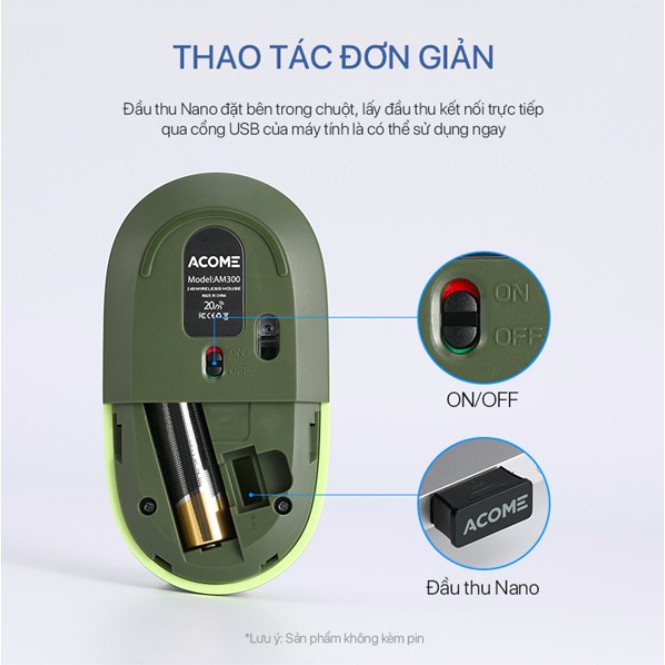 Chuột Không Dây ACOME AM300 2.4GHz Tĩnh Âm - BẢO HÀNH 12 THÁNG