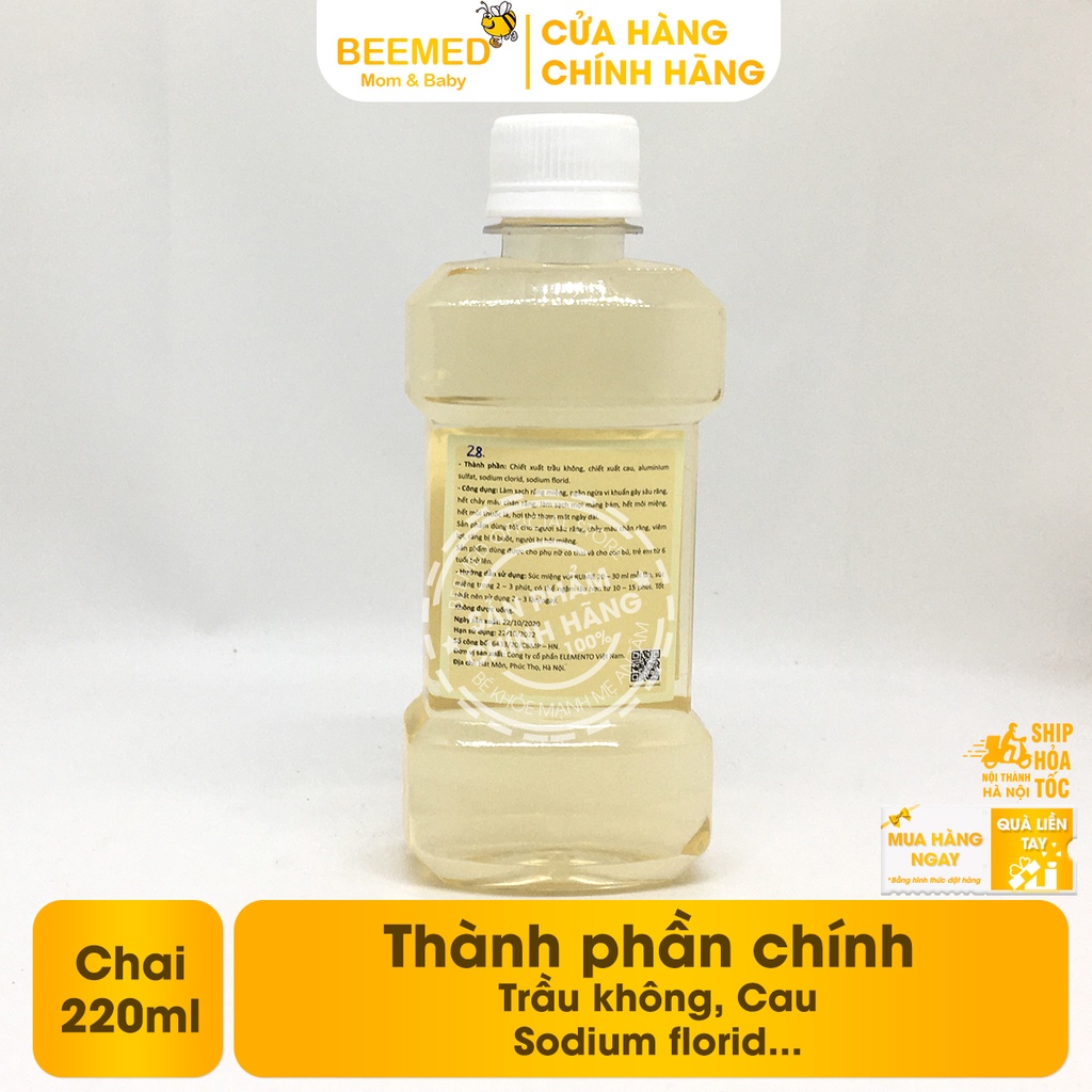 Nước súc miệng trầu không chai 220ml Rumie - hết sâu răng, nhiệt miệng, hôi miệng, giúp thơm miệng