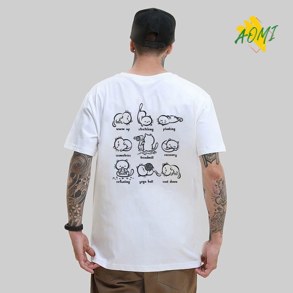 ÁO THUN UNISEX AOMI MÈO KUTE LƯỜI TAY NGẮN TAY LỠ NAM NỮ CHẤT LƯỢNG CAO