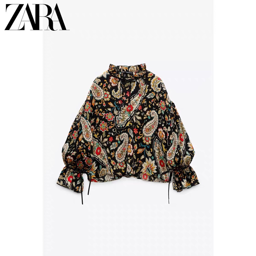 Zara Áo Sơ Mi In Họa Tiết Thắt Nơ Thời Trang Mùa Đông Cho Nữ