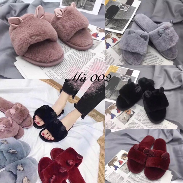 Dép Lông Mang Trong Nhà Dép Đi Trong Nhà chống trơn trượt tai thỏ dễ thương êm chân đế may rất chắc giặt thoải mái luôn