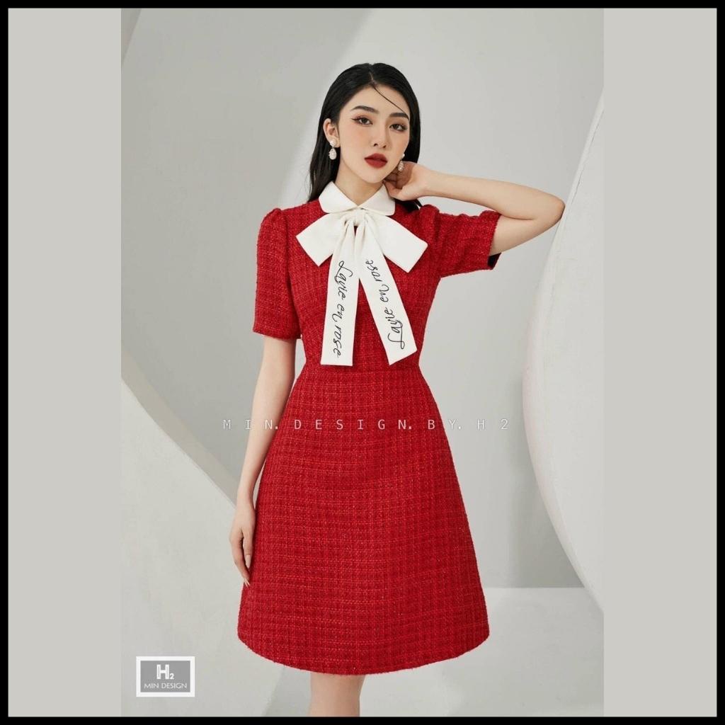 Đầm dạ nơ thêu thiết kế Váy nữ dự tiệc trẻ trung xinh đẹp H Clothing