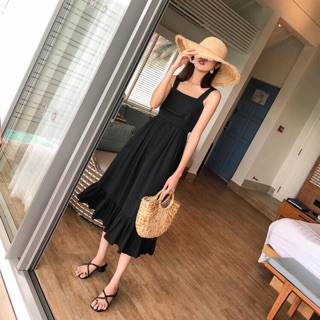 Đầm maxi đen hở lưng chân bèo cột nơ to f33.3725 maxi yến