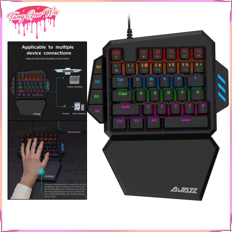 One-Handed Gaming Keyboard 39 Keys LED Keypad Half Keyboard for Professional Gamers Computer Cherrymx Blue Switch, with Detachable Wrist Rest