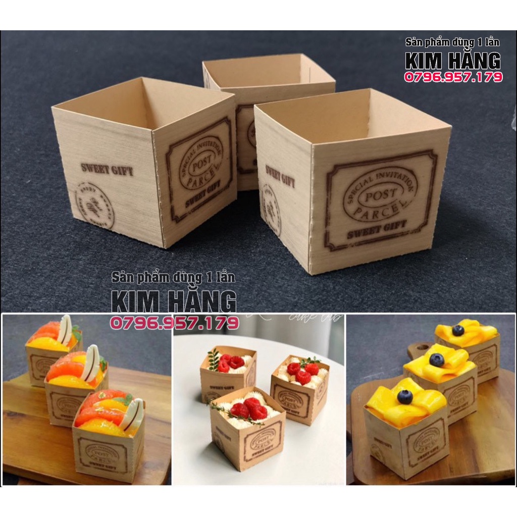 Set 100 ly giấy kraft vuông đựng bánh tiramisu , đựng mousse mini siêu xinh , siêu dễ thương