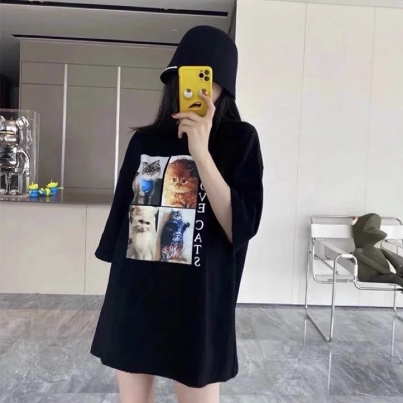Áo phông I LOVE CAT form oversize chất liệu vải cotton 100%