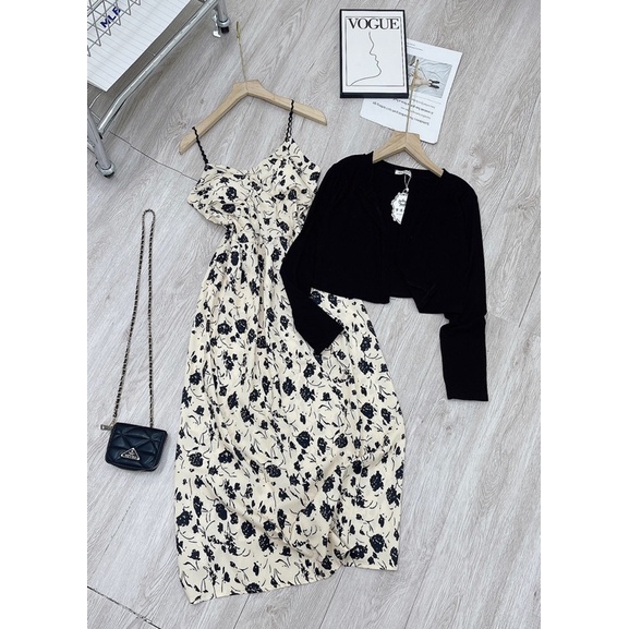 [ 𝐅𝐑𝐄𝐄 𝐒𝐇𝐈𝐏 ]   SÉT  ÁO LEN TĂM KHOÁC CADIGAN VÁY 2 DÂY HOA ĐỆM NGỰC