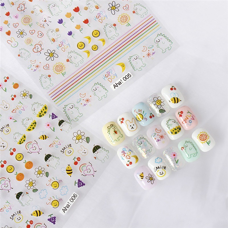 Miếng Dán Trang Trí Móng Tay Hình Khủng Long Hoạt Hình Graffiti Đơn Giản timetunnel