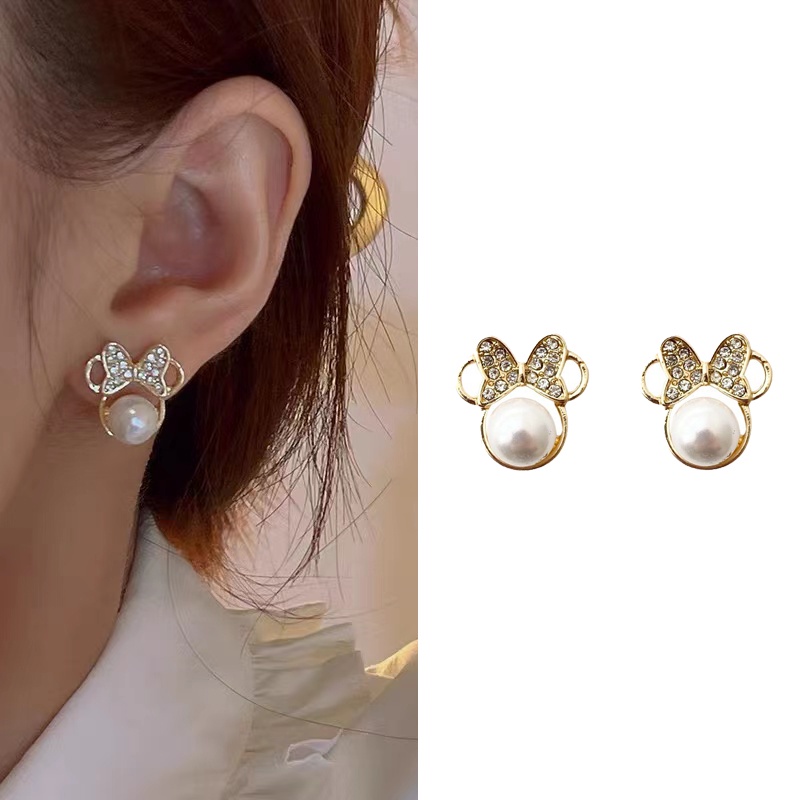 Khuyên Tai Hình Nơ Đính Đá Pha Lê Nhân Tạo Phong Cách Thời Trang Hàn Quốc