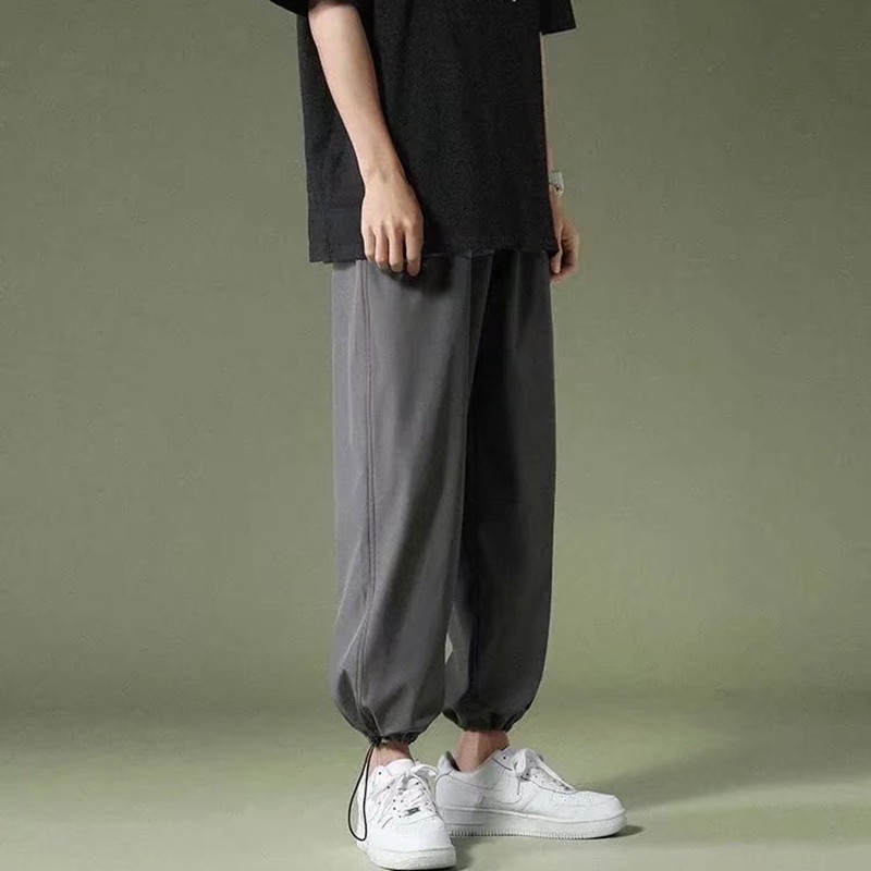 Quần Thể Thao Dây Rút Dài Đến Mắt Cá Chân Bằng Lụa Lạnh Màu Sắc Trơn 3 Màu Tùy Chọn M-4XL Phong Cách Hàn Quốc Cho Nam