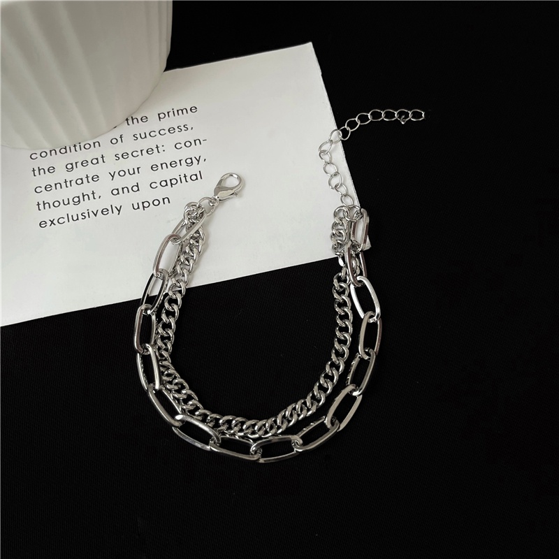 Vòng Tay Cool Double Layer Link Chain Bracelet Fashion Silver Cuff Bracelets for Women Jewelry Adjustable Gift | BigBuy360 - bigbuy360.vn