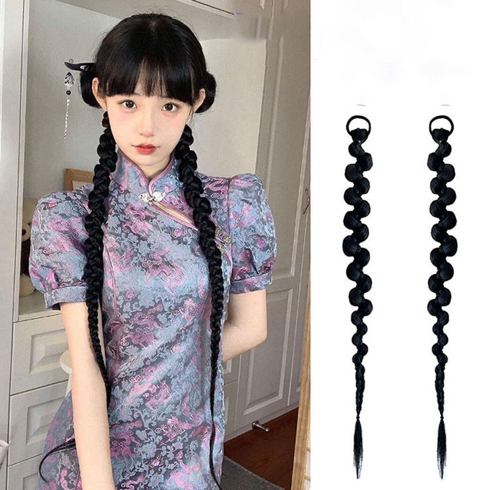 Bím Tóc Giả Kiểu Thắt Bím Bằng Sợi Tổng Hợp Co Giãn Thời Trang Dành Cho Nữ