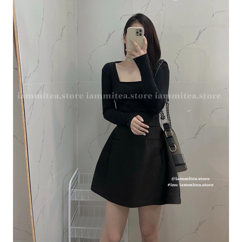 Munnie Top - Áo thun gân dài tay cổ vuông