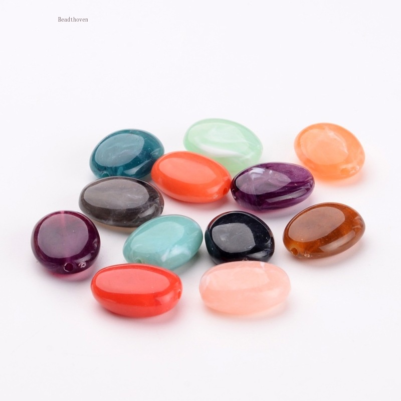 20pcs Mixed Acrylic Gemstone Beads Oval Beads 19mm long 15mm wide 7.5mm thick Hole: 2mm