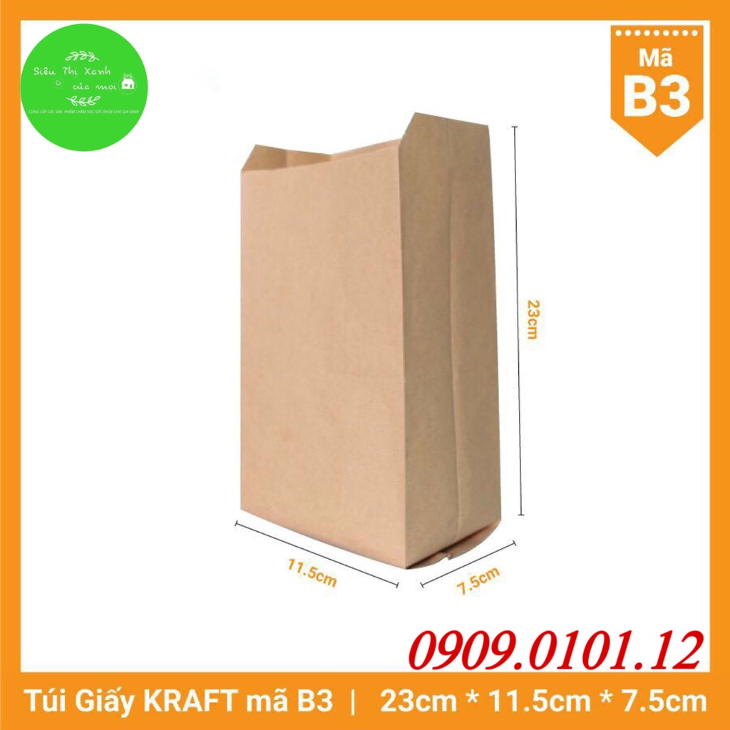 Túi giấy kraf cao cấp nhật bản (100 túi), Túi giấy đựng bánh mì in hoạ tiết, Túi đựng thực phẩm