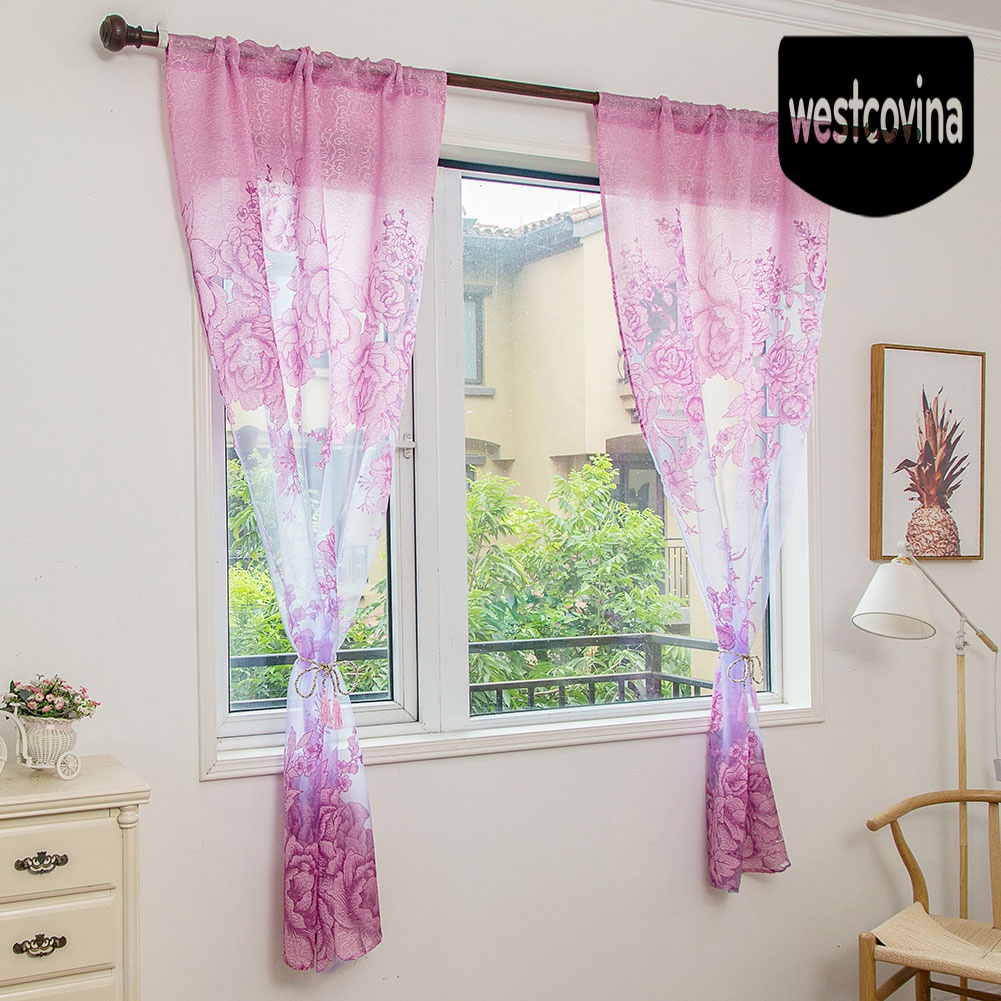 [Hot]☀ Rèm Cửa Vải Voan In Hoa Sang Trọng