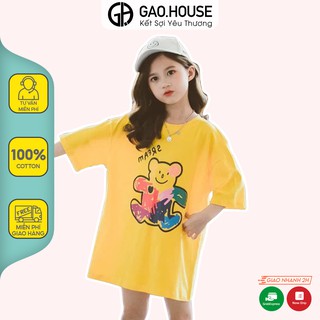 Áo thun cho bé gái trẻ em gạo house hoạ tiết gấu sream - ảnh sản phẩm 1