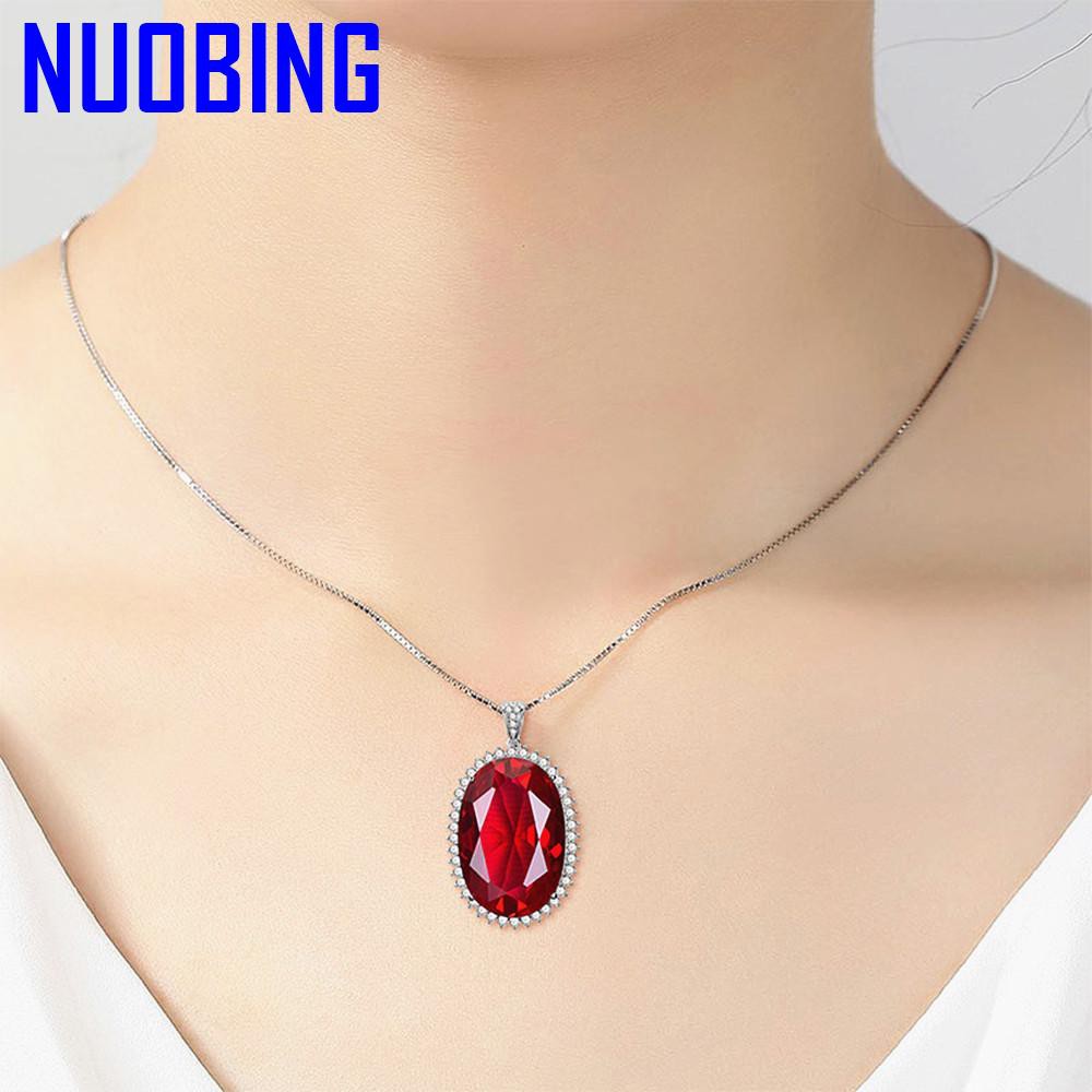 Big Red Crystal Ruby Gemstones Diamonds Pendant Necklaces For Women White Gold Silver Color Choker Jewelry Bijoux Party Gifts|Pendants|