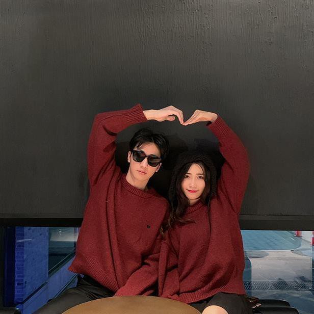 Áo sweater Dệt Kim Chui Đầu In Hình Trái Tim Thời Trang Thu Đông Cho Các Cặp Đôi