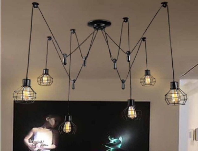Đèn thả trần hình mạng nhện với 5 bóng tròn